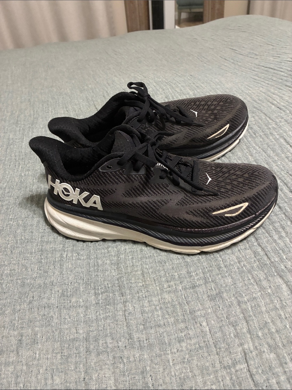 Hoka Women’s Men's Black Running Shoes with White Accents and Logo